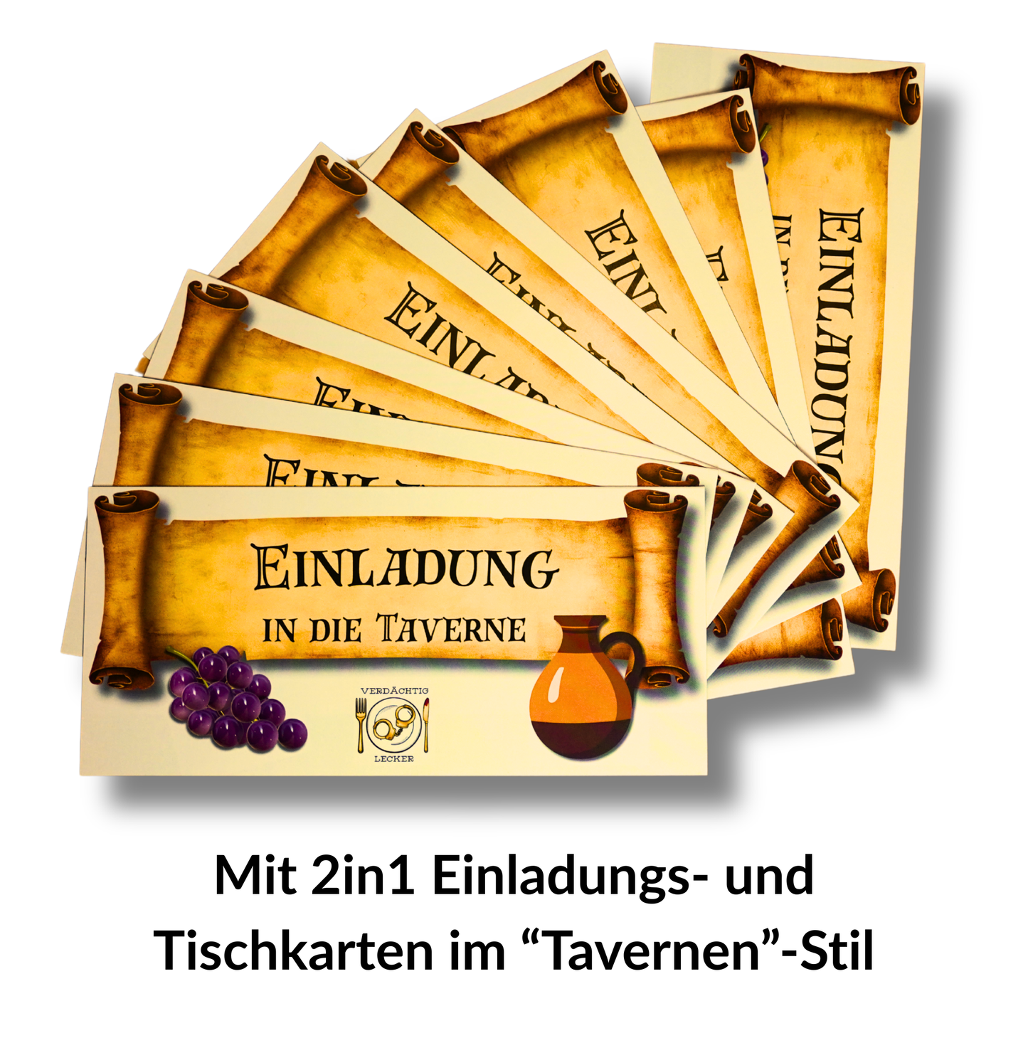 Mord in der Taverne Krimi Spiel Krimi Dinner fuer zuhause Einladungskarten weiss