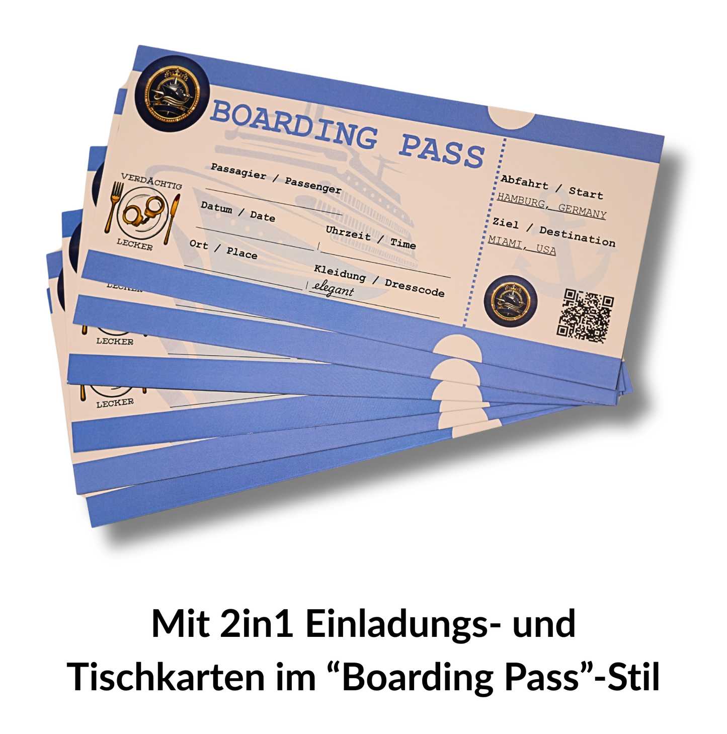 Schmuggler Kreuzfahrt Krimi Spiel Krimi Dinner fuer zuhause Einladungskarten weiss